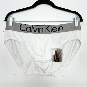 NWT Calvin Klein Hip Brief Underwear White Silver Spellout Band XL